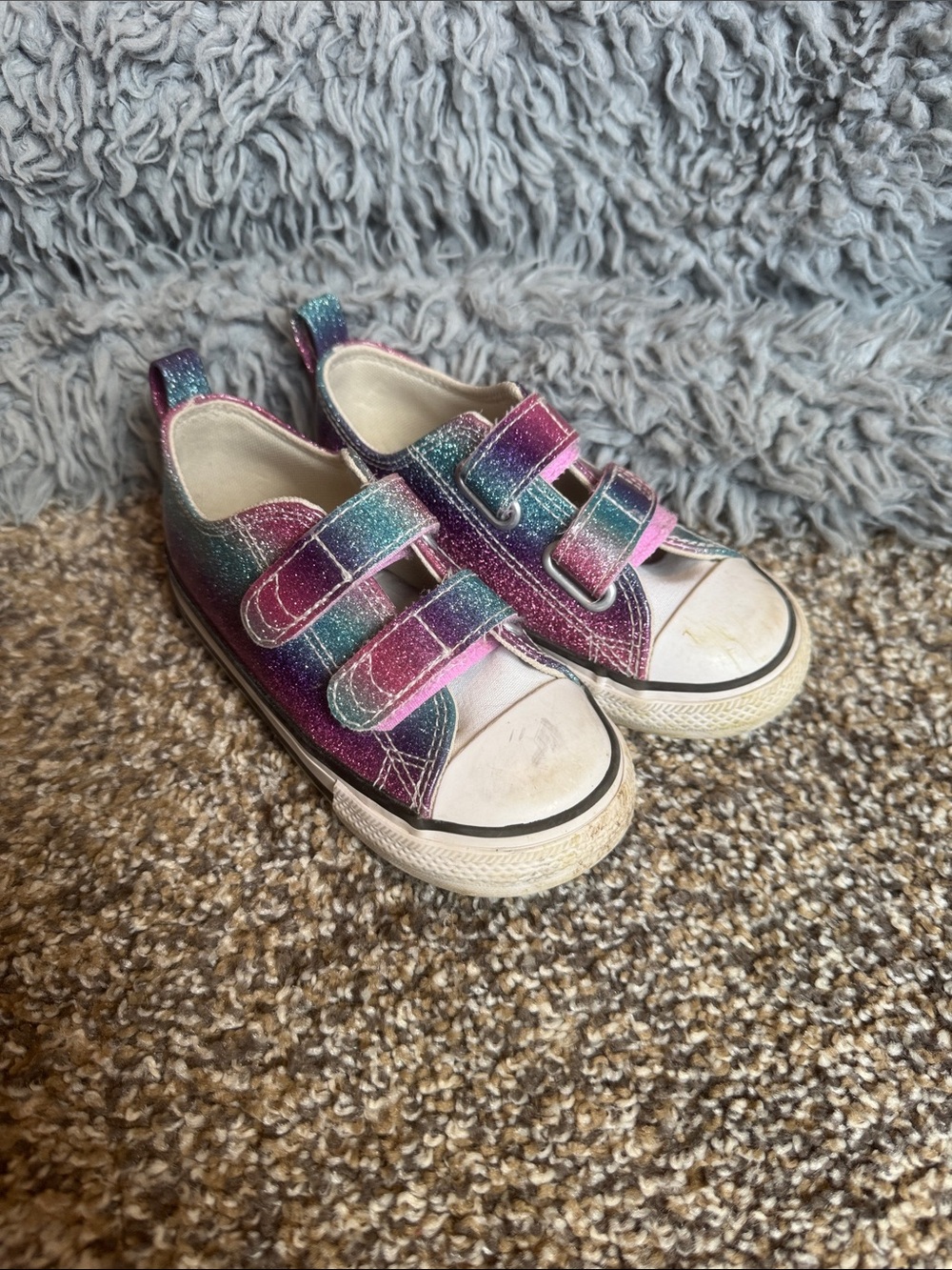 Converse size 9 Kids Glitter Velcro Canvas Sneakers - Pink Purple Teal